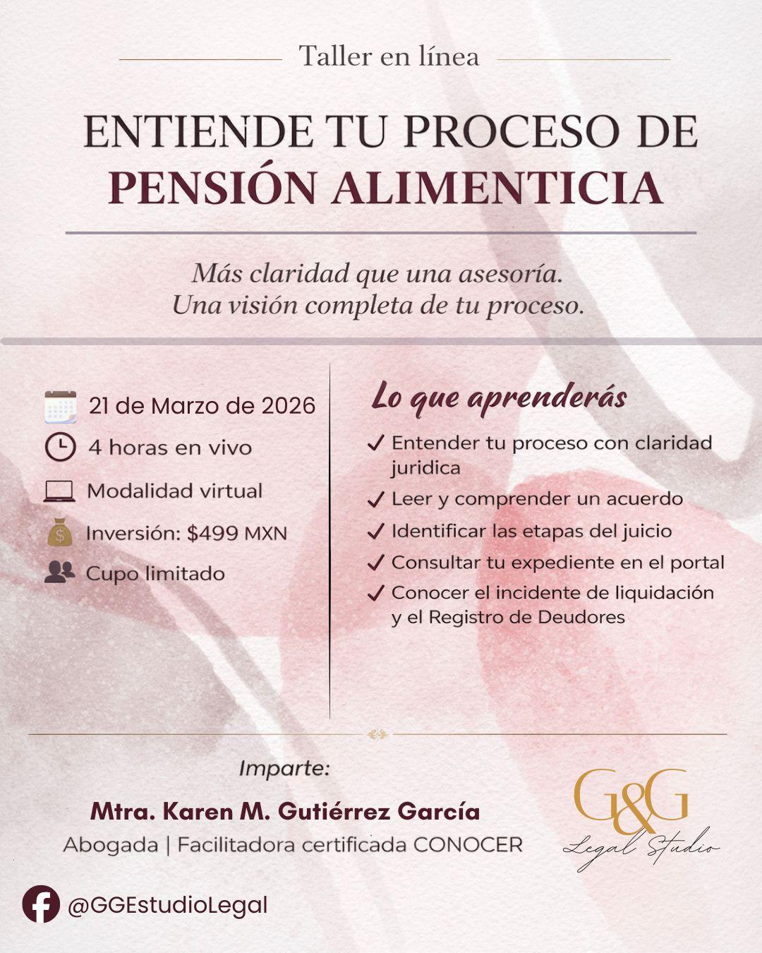 Cartel del taller Entiende tu proceso de pensión alimenticia
